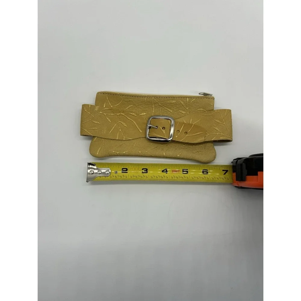 Mustard‎ yellow tooled leather bag pouch Wristlet